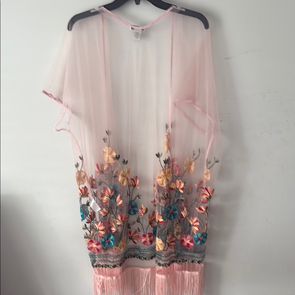 Haute Hippie Sheer Kimono with Pink Trim - Picture 3 of 6